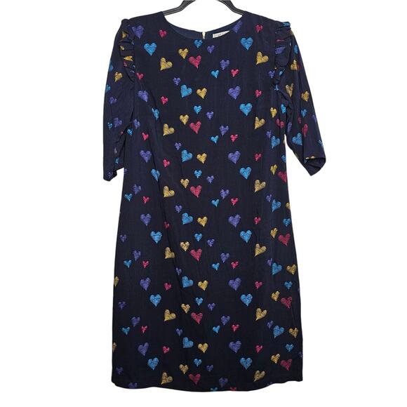 Modcloth Sugarhill Boutique Love Me Doodle Heart Print Shift Dress Sz 2 Kidcore - Picture 1 of 8